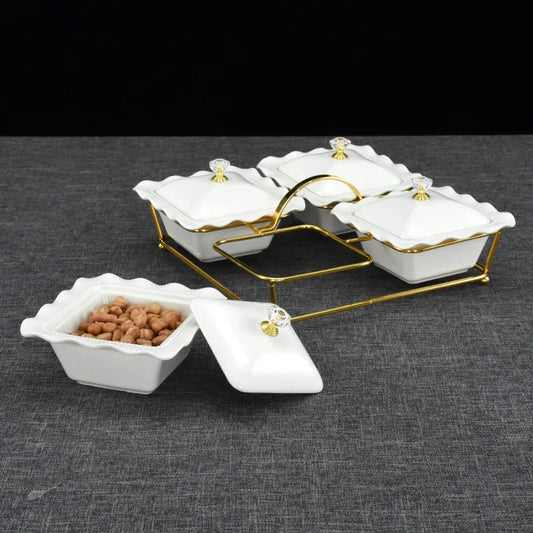 4 Pieces Luxury marble ceramics serving dish food snack serving tray with lid