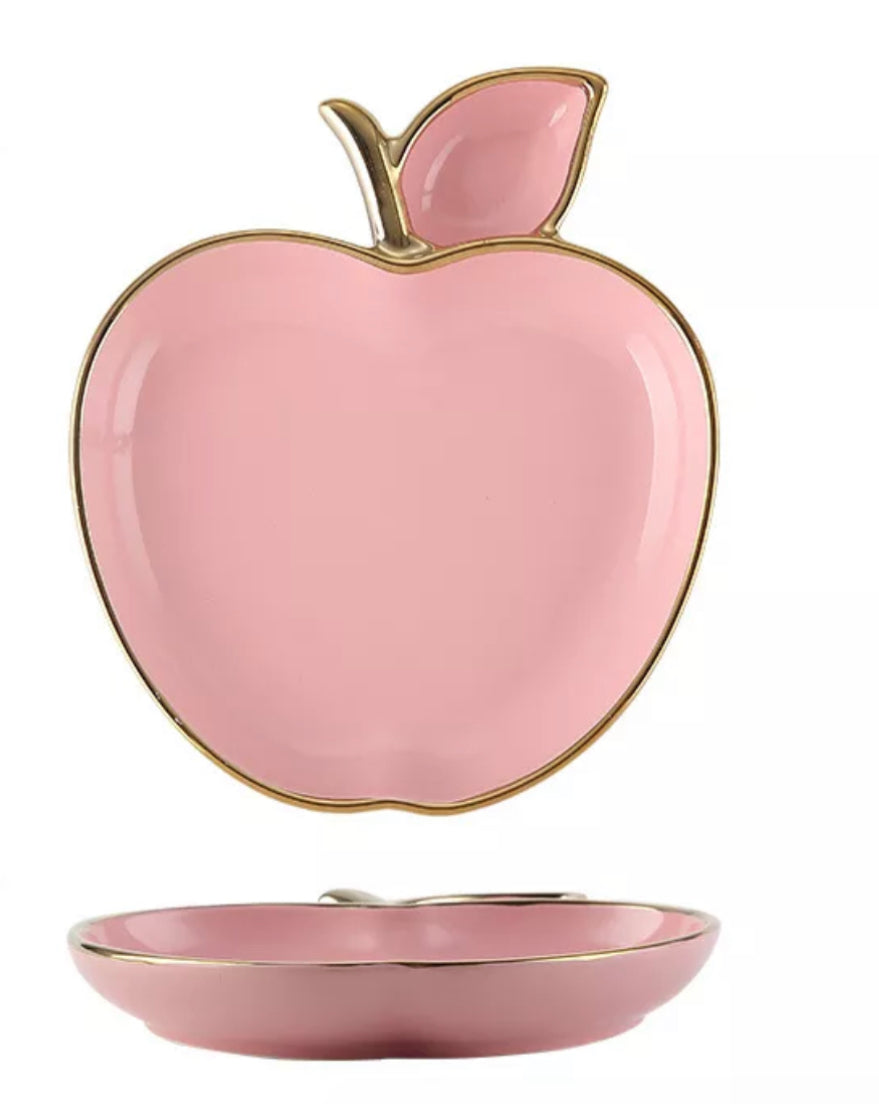 Luxury style porcelain tableware gold edge ceramic apple shape plate