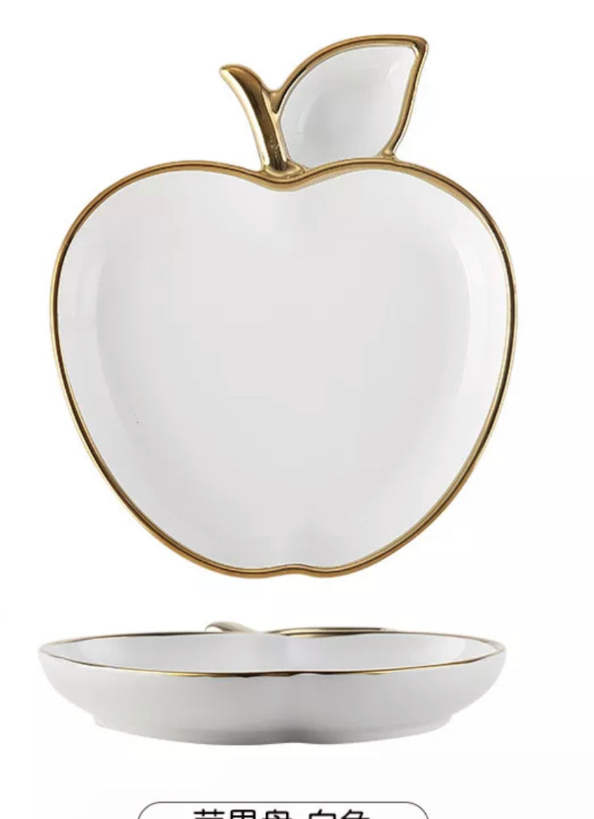 Luxury style porcelain tableware gold edge ceramic apple shape plate