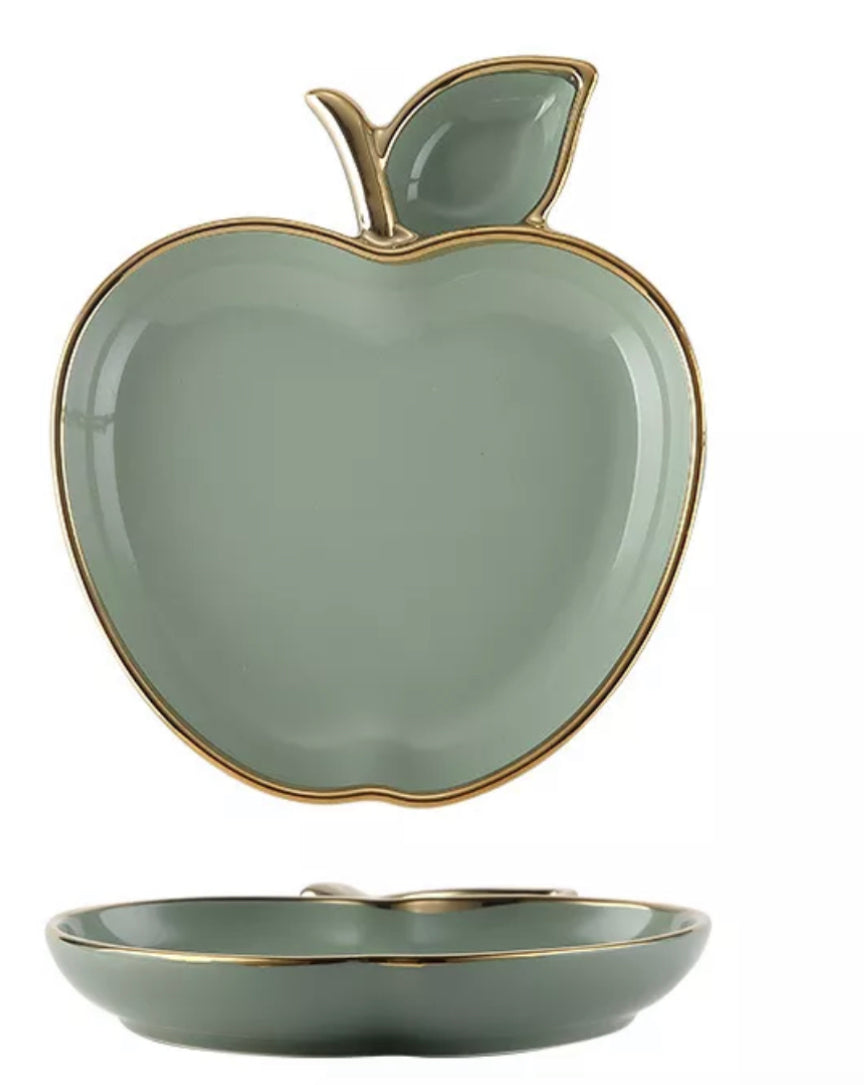 Luxury style porcelain tableware gold edge ceramic apple shape plate