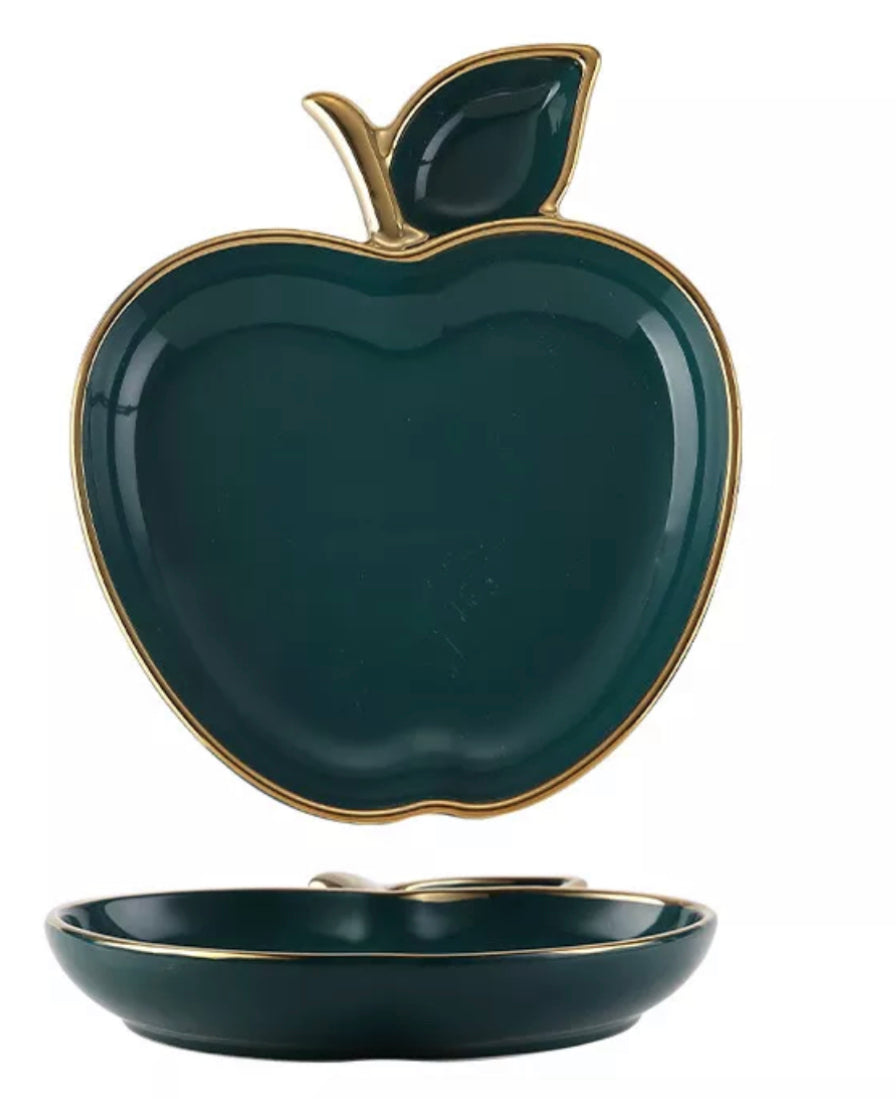 Luxury style porcelain tableware gold edge ceramic apple shape plate